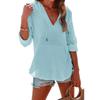 Summer Beach Smock Hoodie, Sports Long-sleeved V-neck Pocket Hooded Women's Shirt Top