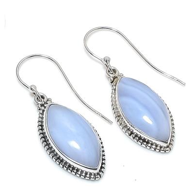 Natural Blue Lace Agate Gemstone 925 Solid Sterling Silver Earring 1.50" V1t75