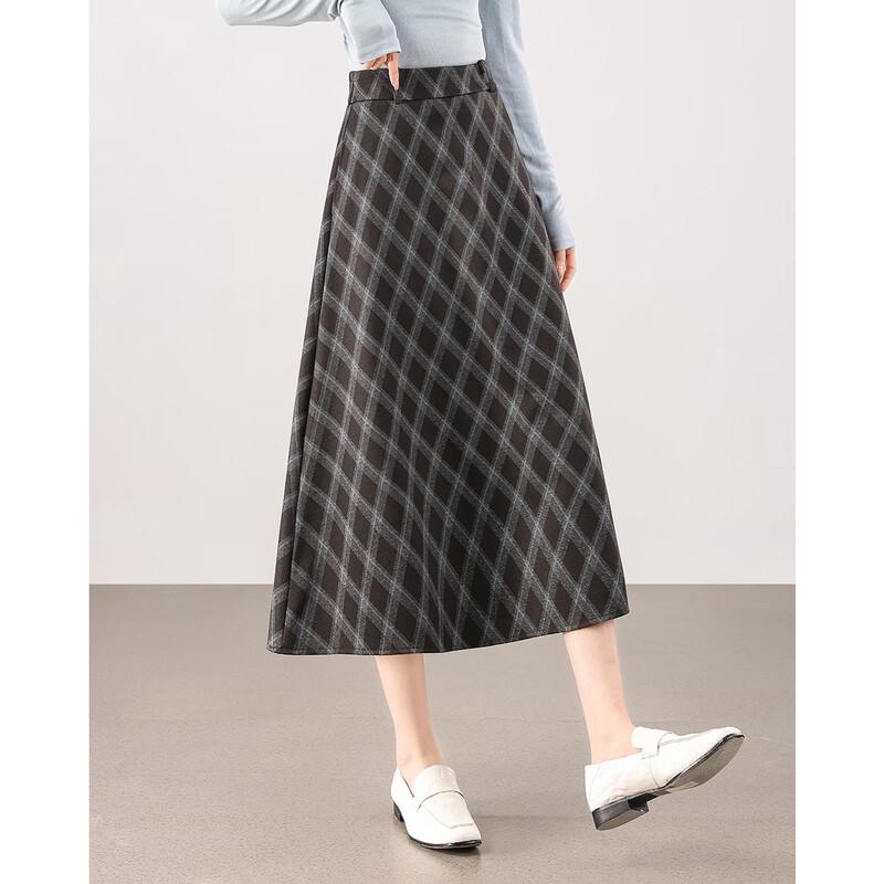 TERRE BLEUE Women's Retro High-Waist Plaid A-Line Midi Skirt