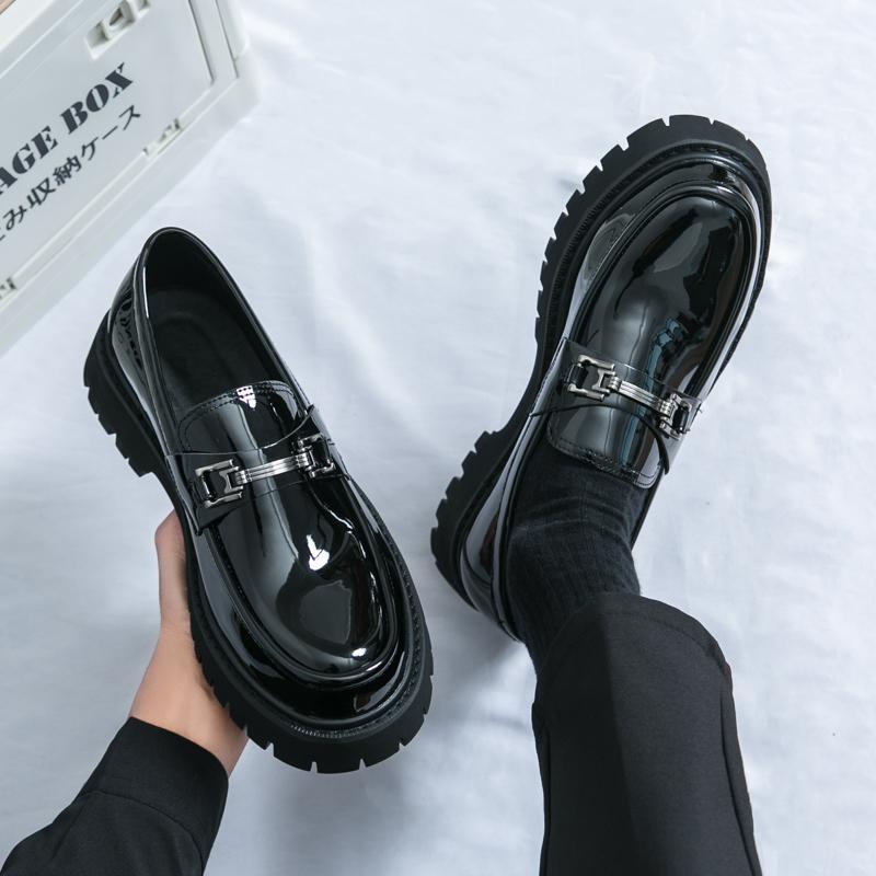 Fashion Luxury Men Thick Bottom Loafers Slip On Leather Shoes Black Casual Business Dress Shoes Mens Wedding Party Office Fashion Shoes