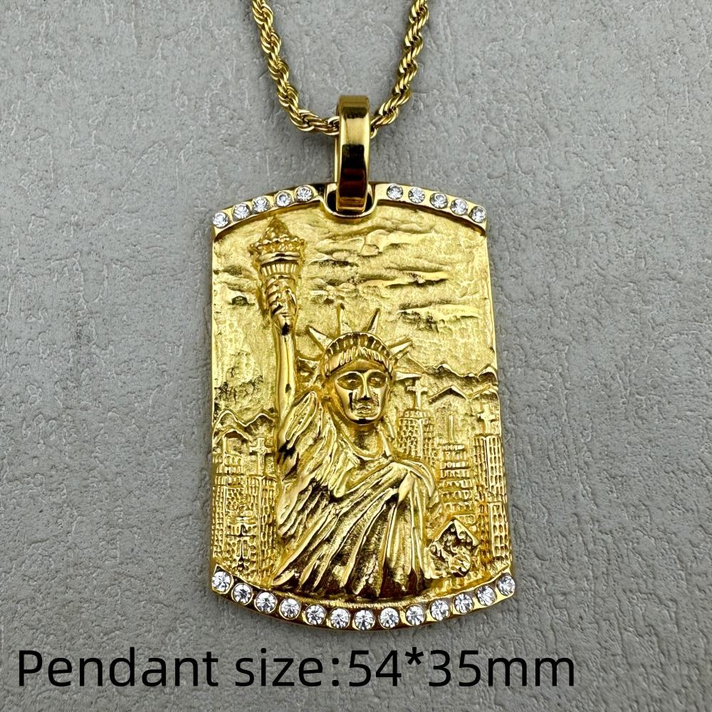 

Hip Hop Men Women Gold Silver Color Statue of Liberty Stainless Steel Charm Pendant Rope Cuban Jewelry Souvenir Necklace 60cm золотий