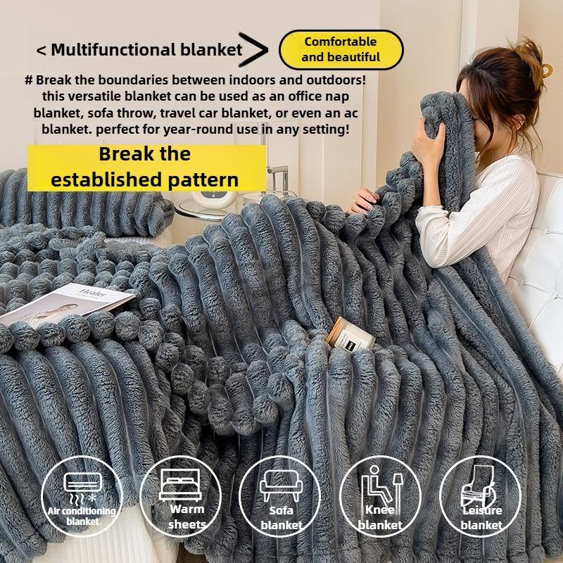Solid Thickened Wide Striped Flannel Multifunctional Blanket, Can Be Used As Bed Sheet Cover Blanket, Sofa Blanket,nap Blanket