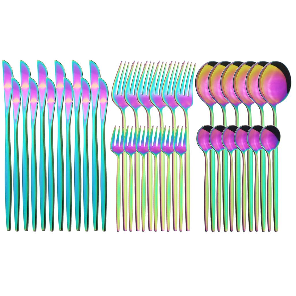 36Pcs Black Gold Cutlery Set Mirror Silverware Stainless Steel Dinnerware Dessert Knife Cake Fork Spoon Tableware Flatware Kitchen Wedding Accessories