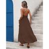 Women's Fashion Summer Spring Solid Color Print Sleeveless Hanging Neck High Waist Casual Dresses