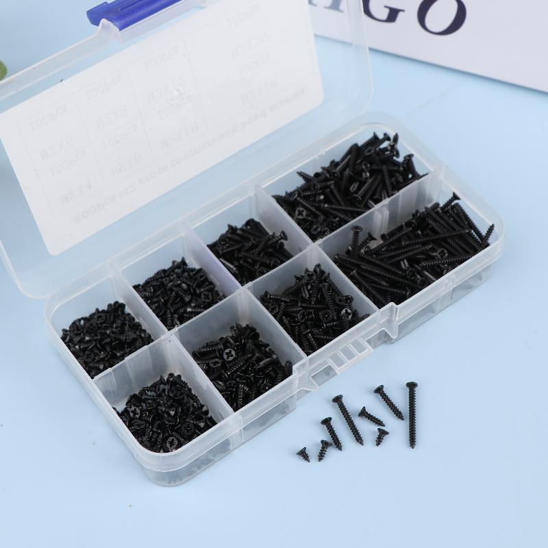 400/800 Stück/1 Satz M2 Schwarz Selbstschneidende Schrauben Sortimentskasten Sicherungsschrauben und Holzschrauben