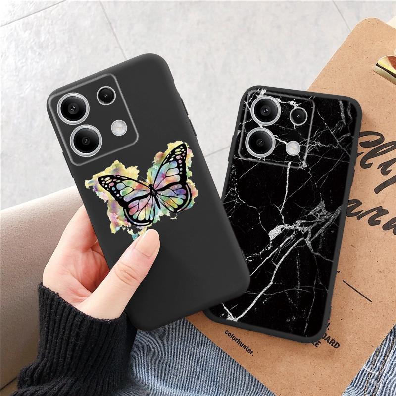 Marble Patterned Soft Black Silicone Phone Case For Xiaomi Redmi Camera Shockproof Protective Rubber Bumper Cover For Redmi Note 13 Pro 13C Cases
