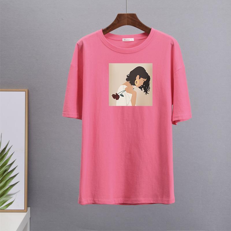 Hirsionsan Aesthetic Cartoon Printed T Shirt Women Summer Loose Casual Clothes Ladies Elegant Harajuku Graphic Tees Cotton Female Tops