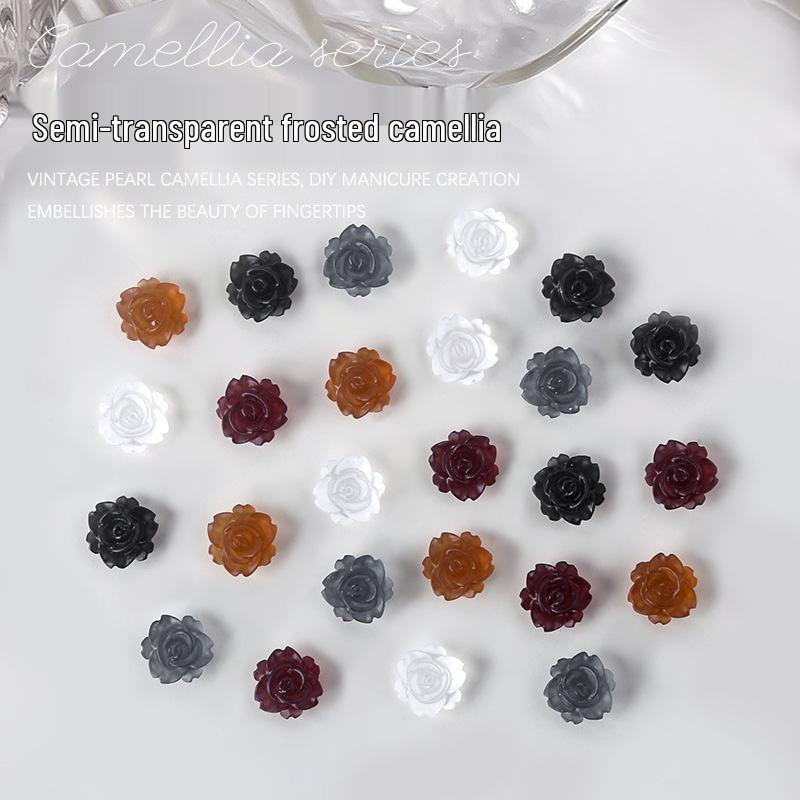 

Matte Frosted Camellia Flower Nail Art Accessories - 30 Pieces for Autumn/Winter