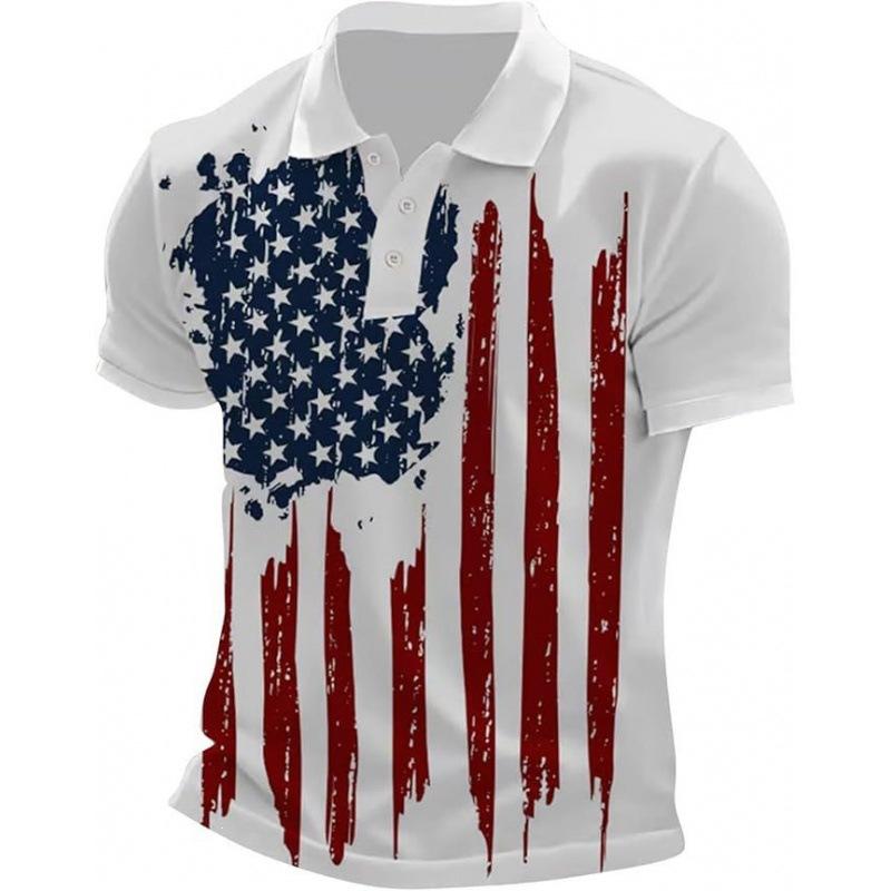 Patriotic 1776 Flag Print Short Sleeve Polo Shirt, Stylish Casual Wear