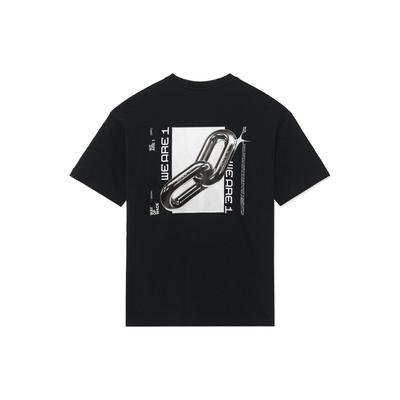 X Glare Künstler Co-Branded Locker Geschnitten Abstraktes Rückenmuster Print Rundhals T-Shirt Unisex Oberteile Schwarz AHSS643-1