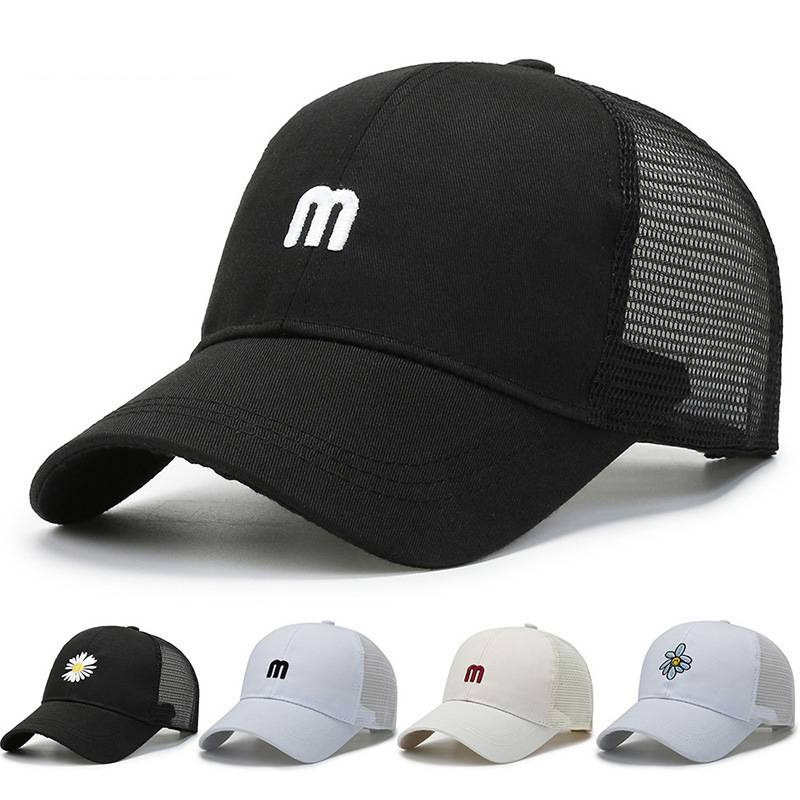 Flowers Letter M Embroidery Baseball Cap Breathable Outdoor Sun Hat Protection