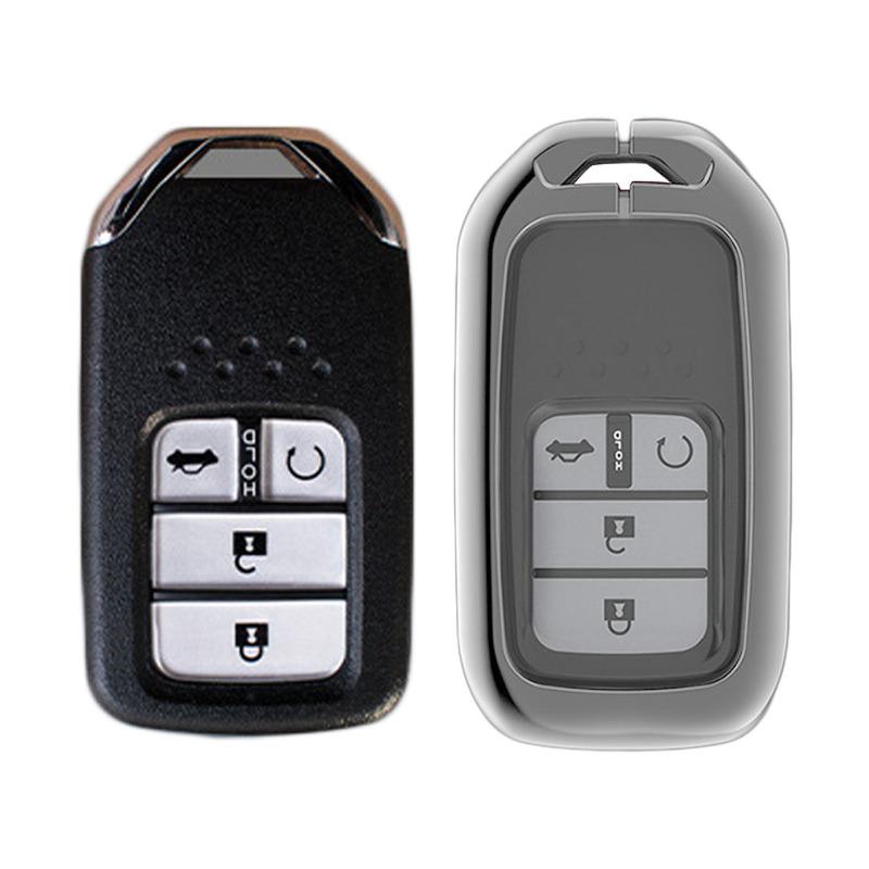 Car Smart Key Fob Cover Case Chain Fit for Honda Accord Civic CRV Fit Jazz HR-V Odyssey Pilot 2019-2021 Silver