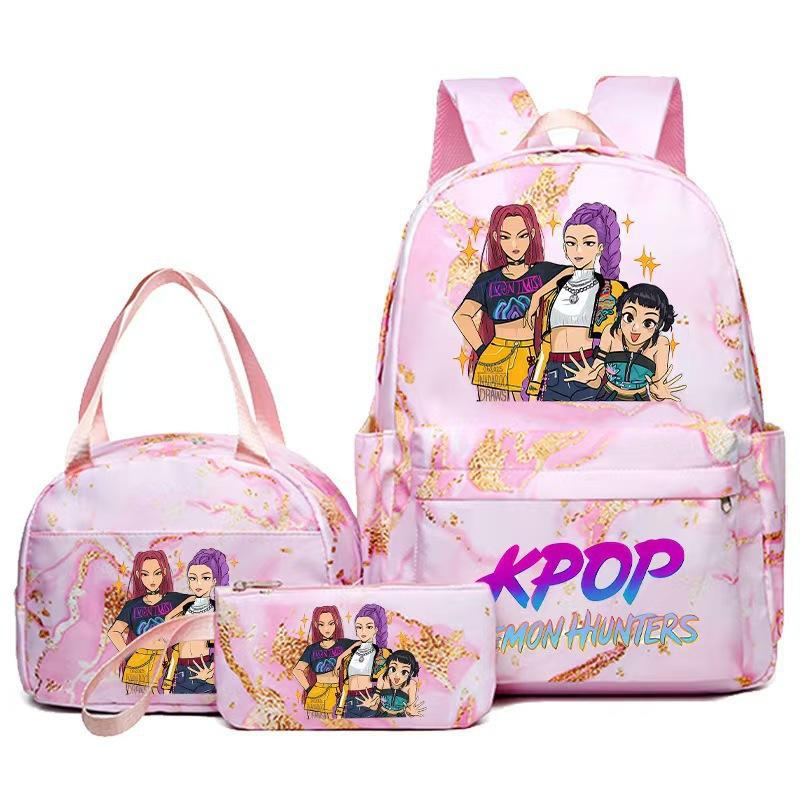 Neuer K-Pop Hexenjäger Aufdruck Schüler Schultasche Rucksack Umhänge Federmäppchen Dreiteiliges Set