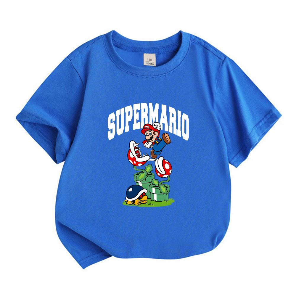 Kids Boys Girls 100% Cotton Crew Neck Short Sleeve T-Shirt, Cute Cartoon Game Character Print Casual Tee for Children Daily Wear Summer Tops