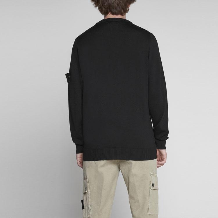 STONE ISLAND Lightweight Pure Wool Crew Neck Knit Sweater Men Sweater Black 7715510C4-V0029