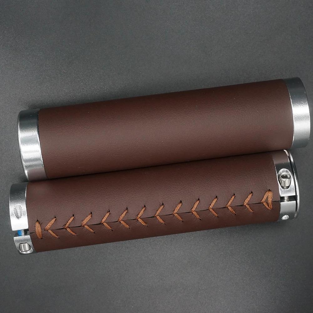 Bicycle Leather Handlebars Shock-absorbing Dead Fly Folding Bike Scooter Handlebars Hand-sewn Handlebars PU Leather Retro Grips