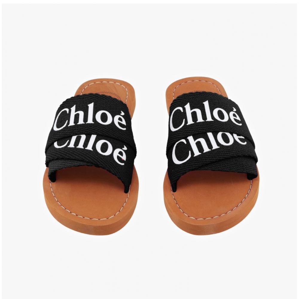Chloe C20136 09b Woody Logo Flat Mule Slippers