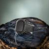 Retro Handmade Turkish Signet Ring Vintage Men Ancient Silver Color Pattern Ring Inlay Black Zircon Party Punk Motor Biker Ring