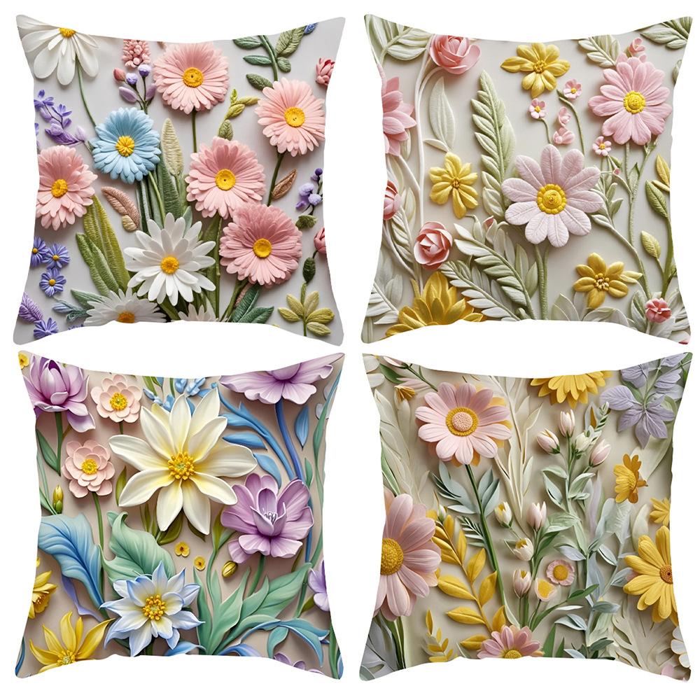 New Decorative Pillowcase 3D Three-dimensional Imitation Embroidered Flower Pillowcase Sofa Backrest Cushion Cover