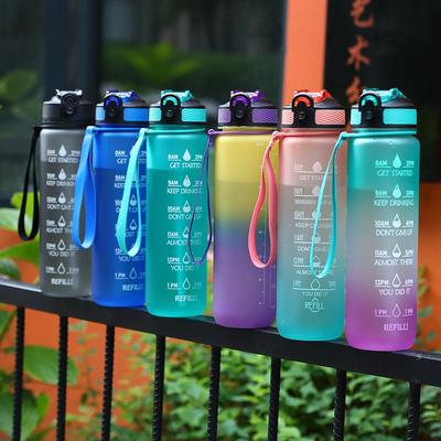 Verlaufsfarbene 1000ML Pop-up TRITAN Sportwasserflasche mit Skala und Strohhalm