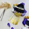 Purple Tsumami-zaiku Hair Ornament with Dried Flowers and Gold Baby's Breath - Perfect for Shichi-Go-San, Graduation Ceremonies, and as a Headpiece