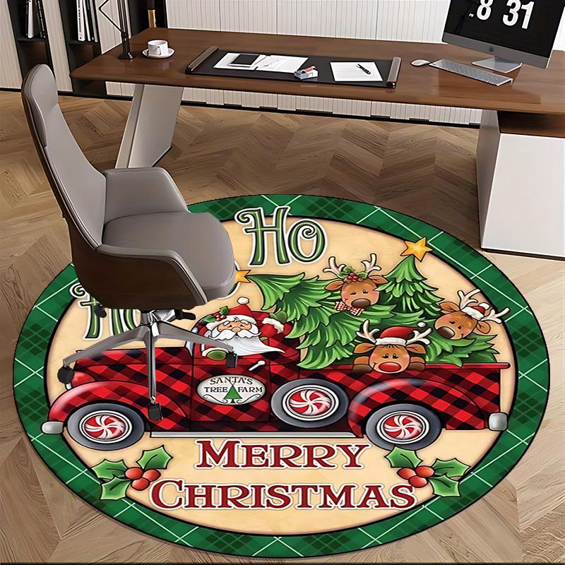1pc Christmas Santa Claus Plaid Truck Chair Mat - Anime Cartoon Design, Non-Slip Carpet for Office Chair, Home Decor, Living Room, Bedroom, Game Room,