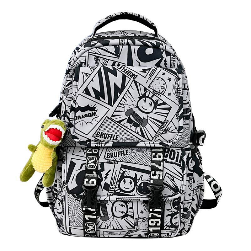 Schoolbag Wholesale New Version of Junior High School Student Schoolbag Graffiti Word Sports Large Capacity Men's and Women's Backpack Storage