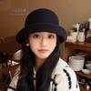 Bucket hat women's autumn and winter new solid color temperament top hat big head circumference curling women's bucket hat fashionable and versatile