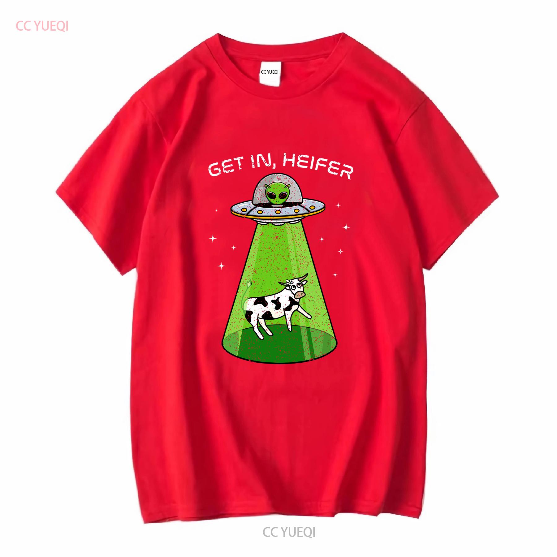 Alien T Shirt Funny Cow Abduction UFO Area 51 Get in Heifer long or short sleeves vintage Washed Stretched S
