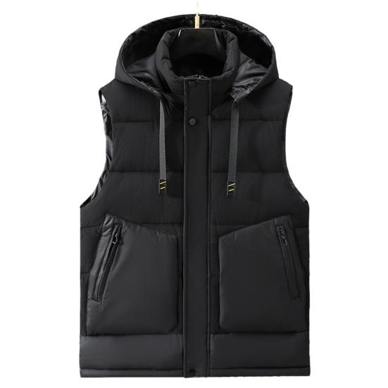 Men Winter Waistcoat Hooded Sleeveless Thick Solid Color Cardigan Padded Windproof Warm