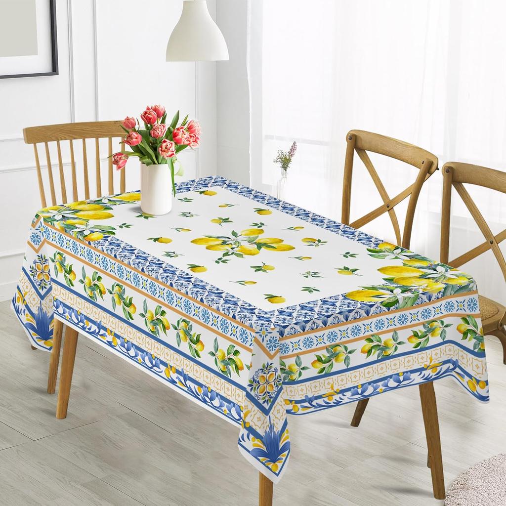 Wasserdichte Tischdecke mit Zitronenblüten-Aufdruck, Dekoration für Feiertage, Hochzeiten, Partys, Waschbare rechteckige Tischdecken, Tischdekoration für das Esszimmer
