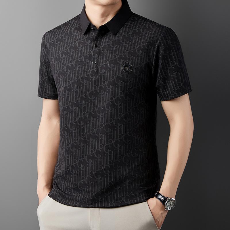 Casual Men's Short-Sleeved T-shirt Men's Summer New Young and Middle-Aged Jacquard Fashion Casual Polo Shirt