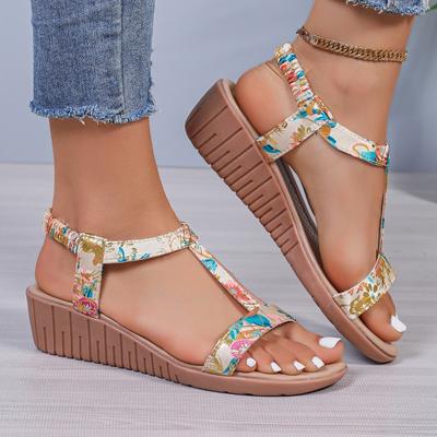 2024 High Quality Women's Shoes Plus Size Women's Sandals Fashion Printing Casual Sandals Women Summer Peep Toe Wedge Sandals