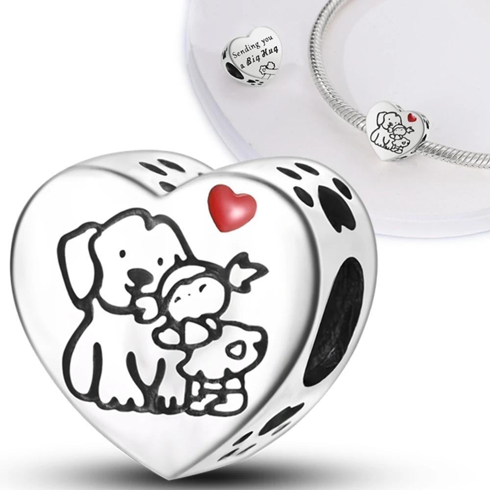 

Original Charms Copper Plated Girl And Puppy Heart-Shaped Beads Fitbracelets For Women Jewelry Making Diy