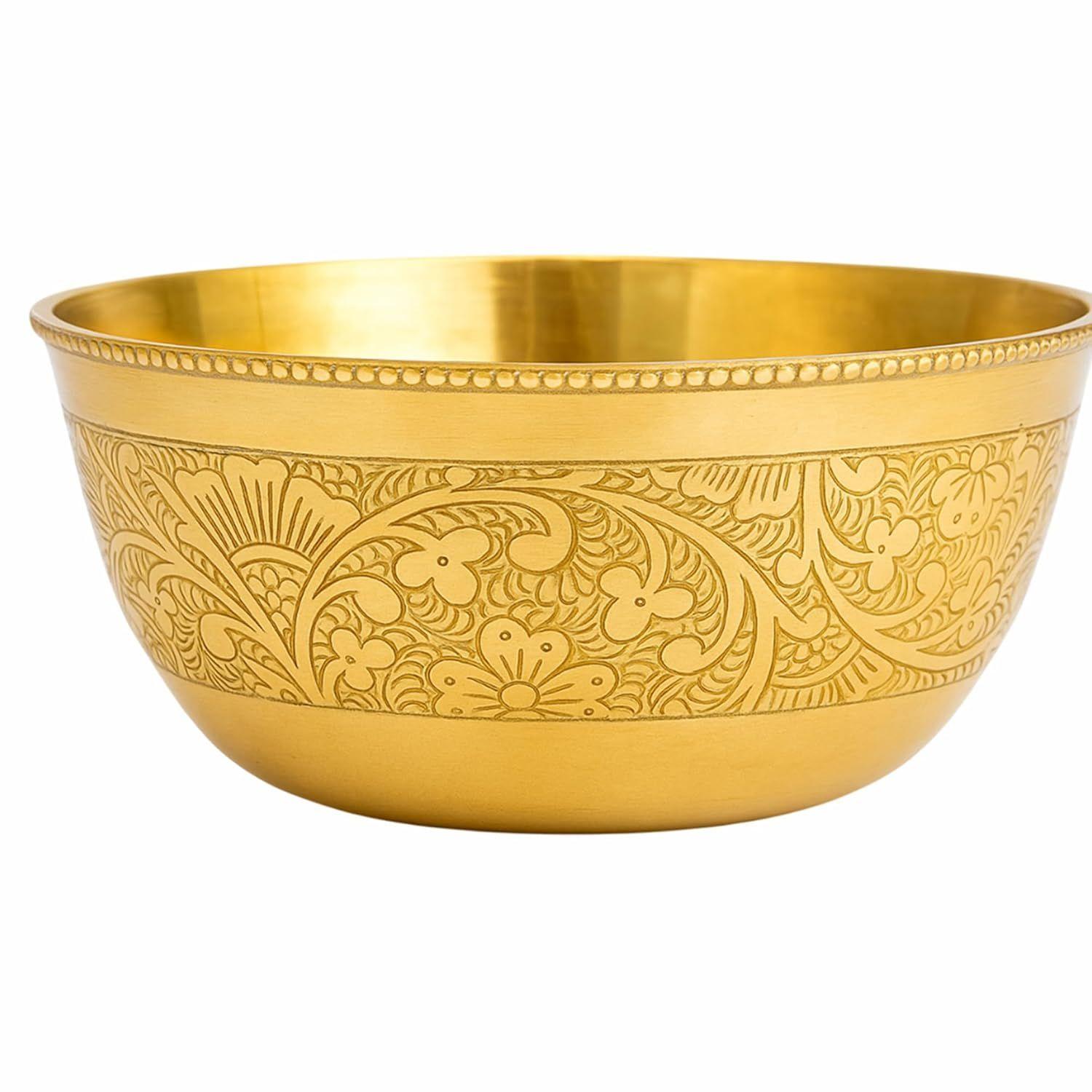 

Brass Dining Bowl | Peetal ki Katori | Floral Etching Gold Bowl for Dining & Pooja | Traditional Handcrafted Brass Serving Bowl 250ML