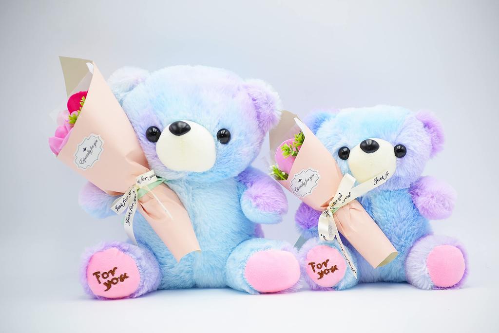 [Matsuno Kogyo] Seifen-Umarmungsbär Seifenblumenstrauß Stofftier Seifenblumen-Innenausstattung Geschenk (3 Räder, Regenbogen-Lila)