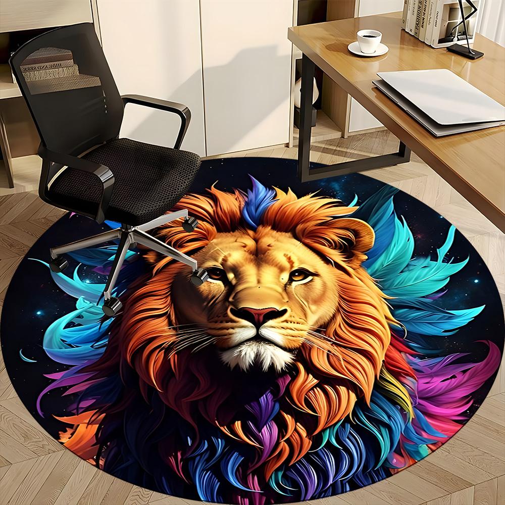 1pc Lion Feathers Office Round Area Rug,  Mat Suitable ForOffice, Under Office Chairs Bedroom Living Room Home Decor, Room Deco