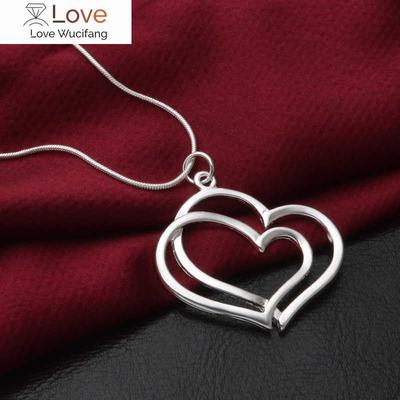 Colier romantic cu pandantiv cu inimă dublă din argint ștanțat 925 pentru femei, îmbrăcăminte stradală de modă, bijuterii, petrecere de nuntă, cadouri de vacanță