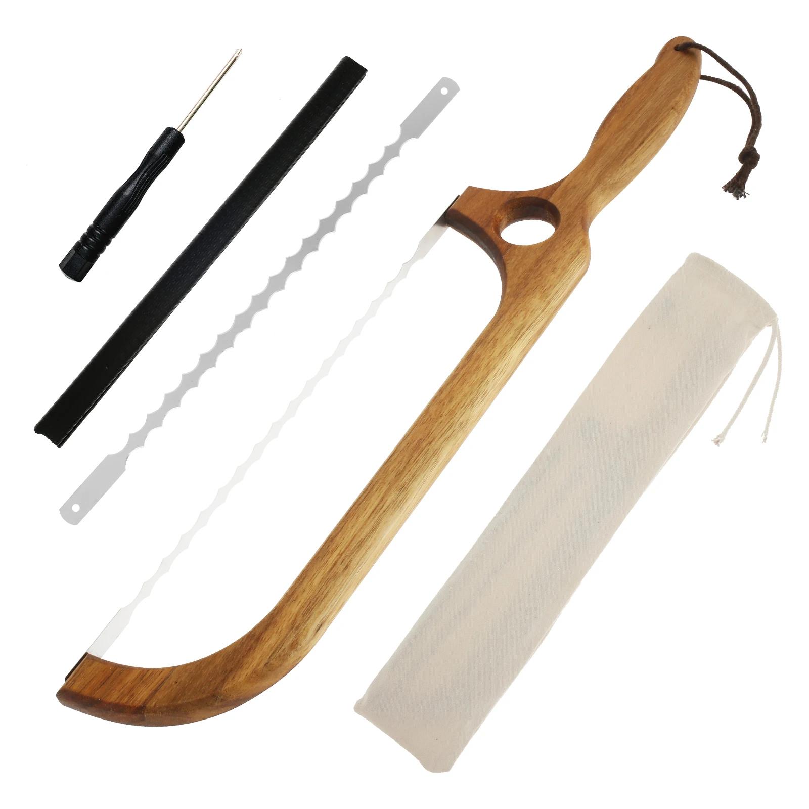 Sourdough Bread Knife Sturdy Bagel Cutter Convenient Wood Serrated Bread Slicer Versatile Wood Bread Bow Knife Ergonomic Bread