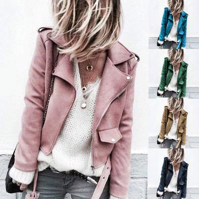 Chaqueta Corta Casual para Mujer con Cremalleras Ajustadas de Ante Sintético Estilo Motero Fresco