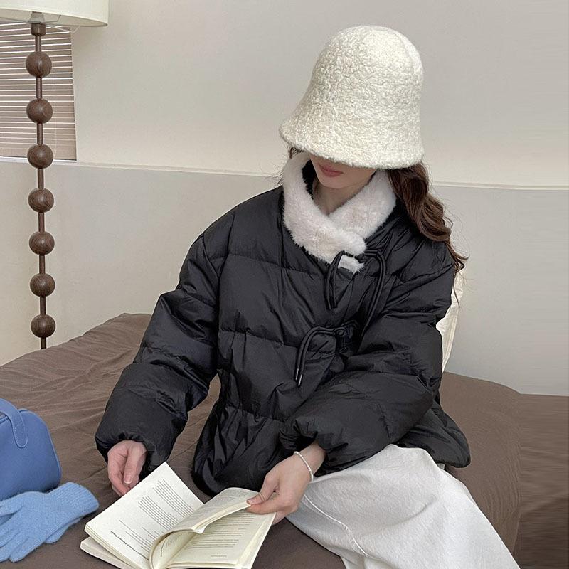 Rabbit fur splicing short down jacket women's 2024 winter Korean sweet buckle thickened small slim jacket