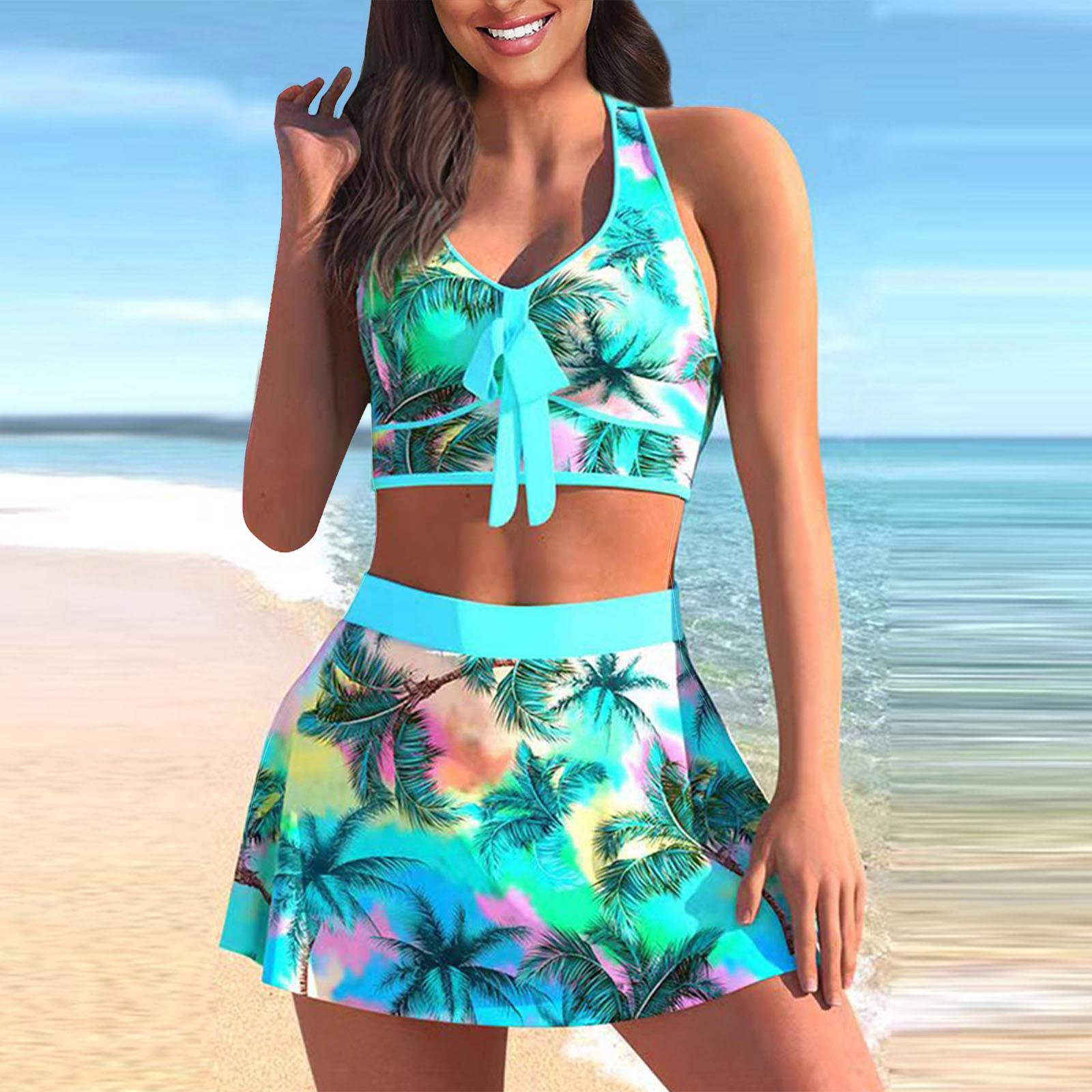 

Женское модное разделенное консервативное бикини с подушечками для бюстгальтера и без стального бюстгальтера, купальный костюм зелёный