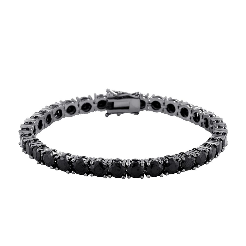 Schwarz Gold Plated Tennisarmbänder Damen Herren 1 Reihe 4mm Zirkonia Iced 5A CZ Stein Kastenschließe Klassisch Jubiläum Mode