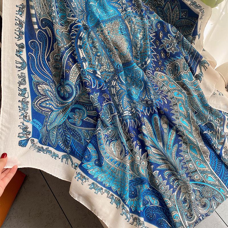 Versatile Cotton Linen Check Print Sun Protection Travel Shawl Scarf - Large 130 Square