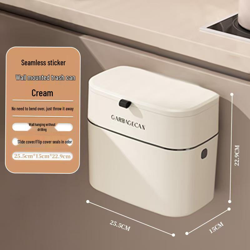 Wall-Mounted Hanging Trash Can with Lid for Kitchen and Bathroom