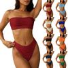 Women Bandeau Bikini Set High Waist Swimsuit Two Piece Strapless Top and Ruched Bottom Bathing Suit Swimwear for Beach Pool