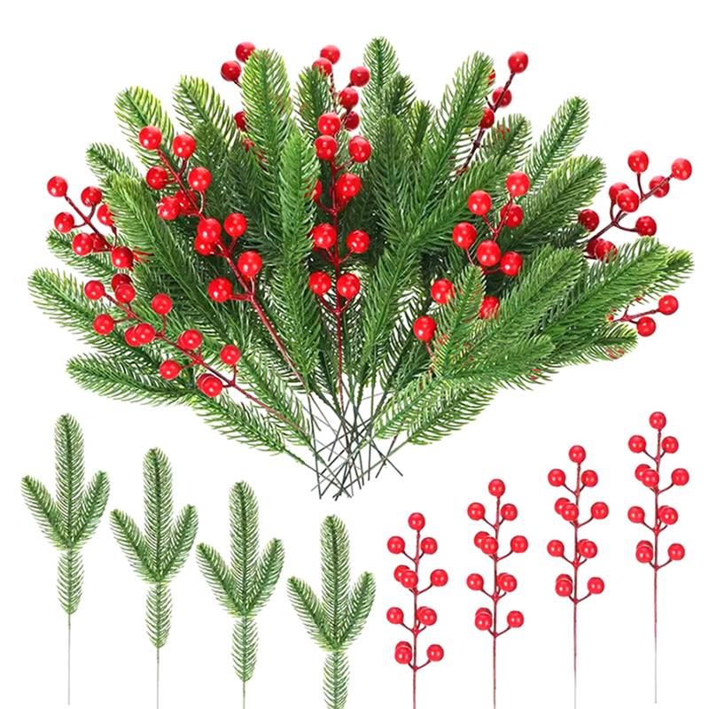 20Pcs Artificial Pine Needles Berry Bouquet Christmas Decoration Christmas Tree Ornament For Home Decor New Year 2026 Accessory