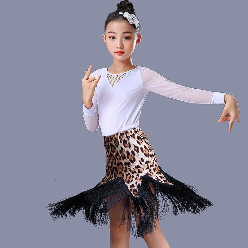 Girls' Exam Grade Latin Dance Costume Set - Long Sleeve Jumpsuit with Skirt for Autumn Practice