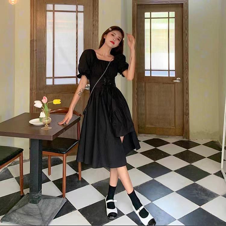 

Женское ретро платье с пышными рукавами и асимметричной талией, издание лето 2024 S (70-85 jin) чёрный