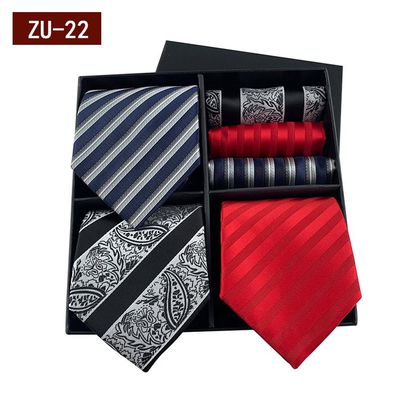 Men'S Gift Box Tie, Fashionable Business Striped Tie Square Scarf Combination Set, Luxury Gift Box.